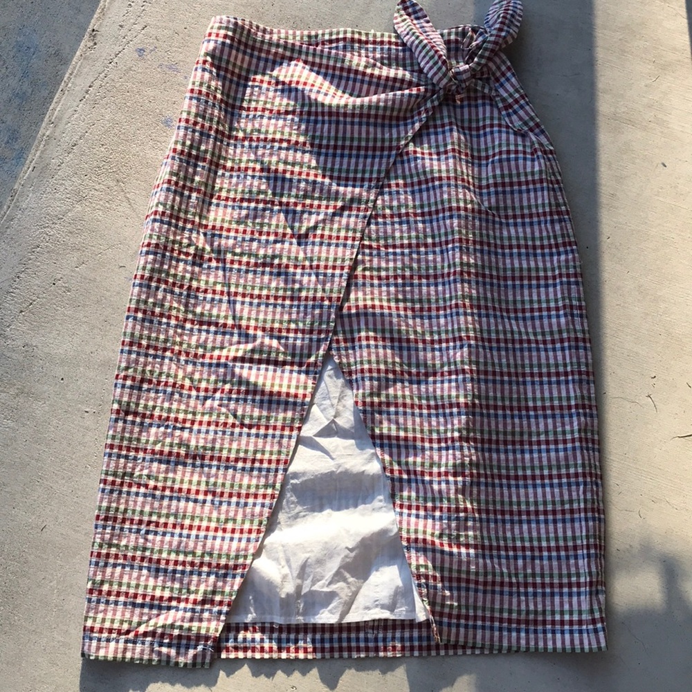 Madewell Sarong Midi Skirt in Rainbow Gingham Sz 6 - Picture 3 of 8